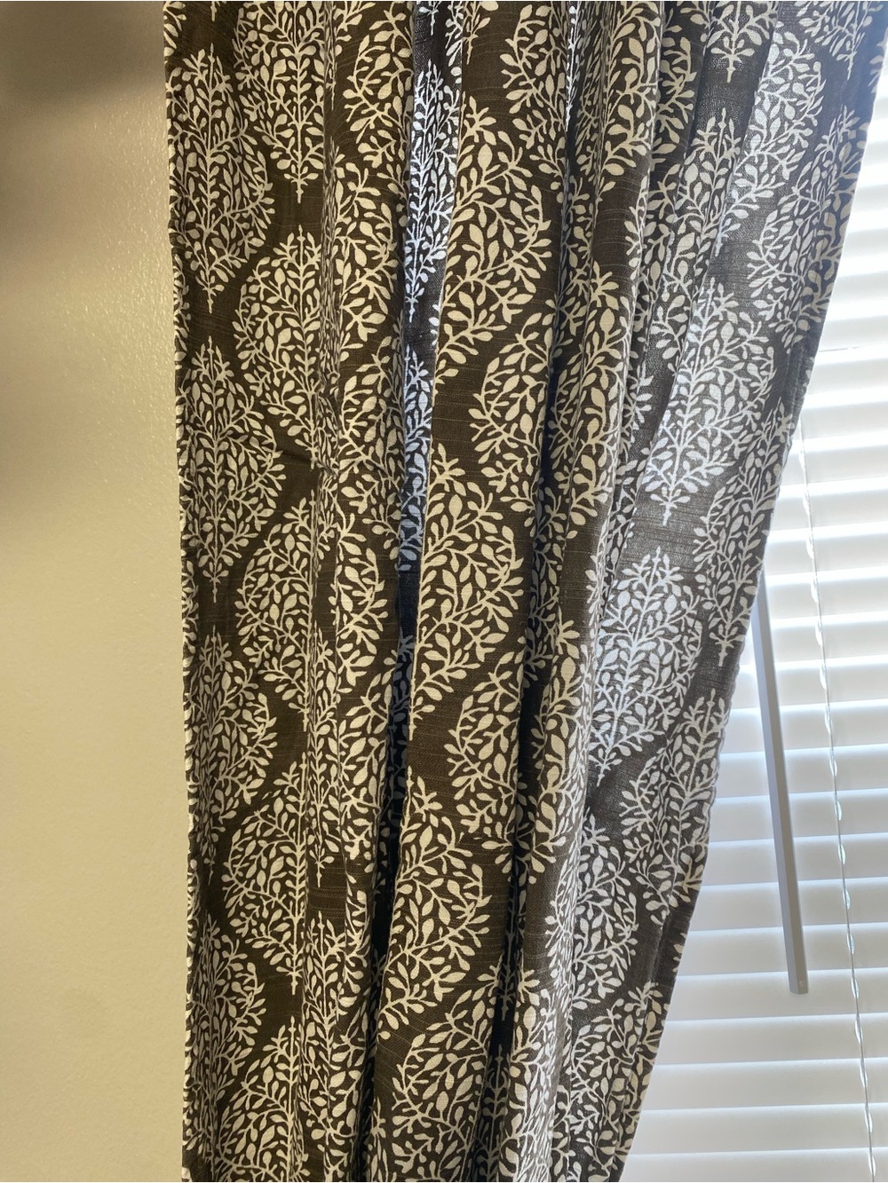 World Market Block Print Olive Brown Curtains 48” x 84”
